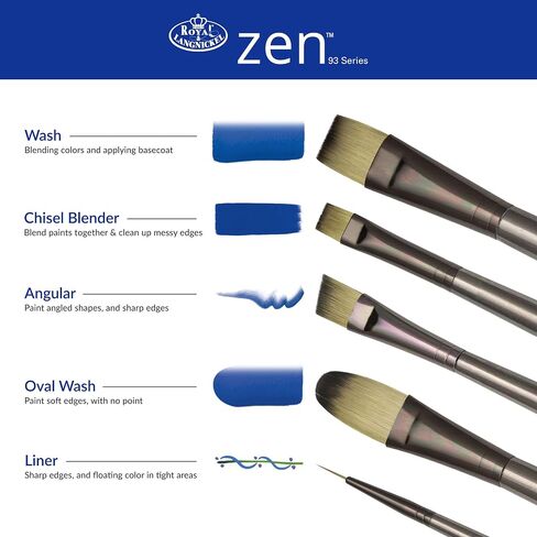 Royal & Langnickel Zen 5pc Standard Handle Brush Set, Includes - Wash, Oval Wash, Angular, Liner & Chisel Blender Brushes in Saudi Arabia