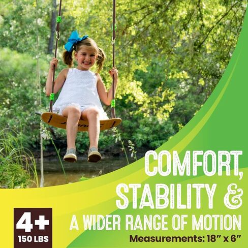 Swurfer Tree Swing, Swing Sets for Backyard, Outdoor Swing - Swingset Outdoor for Kids, Easy Installation, Maple Wood Swing, Heavy Duty Braided Rope, Weather Resistant, Up to 150lbs, Age 4 and Up in Saudi Arabia