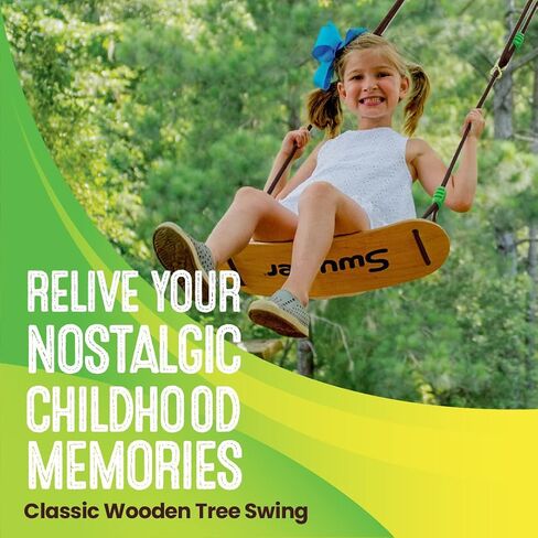 Swurfer Tree Swing, Swing Sets for Backyard, Outdoor Swing - Swingset Outdoor for Kids, Easy Installation, Maple Wood Swing, Heavy Duty Braided Rope, Weather Resistant, Up to 150lbs, Age 4 and Up in Saudi Arabia