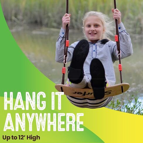 Swurfer Tree Swing, Swing Sets for Backyard, Outdoor Swing - Swingset Outdoor for Kids, Easy Installation, Maple Wood Swing, Heavy Duty Braided Rope, Weather Resistant, Up to 150lbs, Age 4 and Up in Saudi Arabia