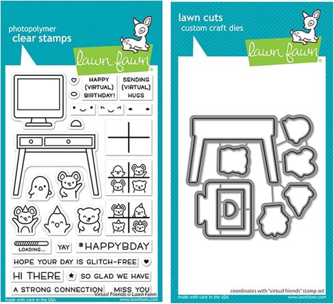 Lawn Fawn Virtual Friends 4"x6" Clear Stamp Set and Coordinating Dies, Bundle of 2 Items (LF2504, LF2505) in Saudi Arabia