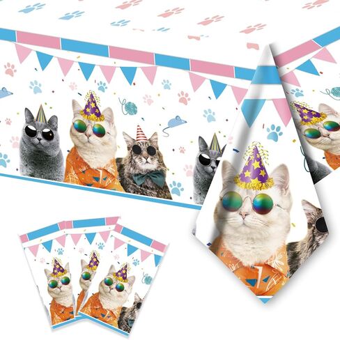 فريراند مفرش طاولة للاستعمال مرة واحدة بتصميم قطة من قطعتين لمستلزمات حفلات اعياد الميلاد وديكورات حفلات اعياد الميلاد والقطط والحيوانات الاليفة، طاولات مستطيلة 87 انش × 51 انش، عبوتان in Kuwait