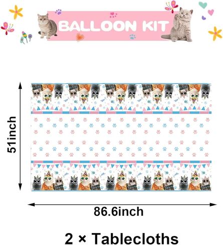فريراند مفرش طاولة للاستعمال مرة واحدة بتصميم قطة من قطعتين لمستلزمات حفلات اعياد الميلاد وديكورات حفلات اعياد الميلاد والقطط والحيوانات الاليفة، طاولات مستطيلة 87 انش × 51 انش، عبوتان in Kuwait