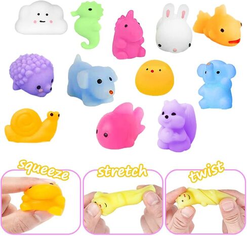 Cherislpy 100 قطعة Kawaii Squishies، Mini Mochi Squishy Squeeze Toys الإجهاد تخفيف القلق حزم للأطفال هدايا الحفلات Goodie Bag هدايا عيد الميلاد (الحيوانات) in Kuwait