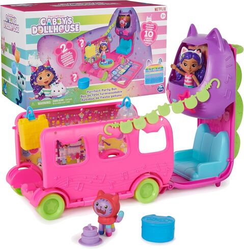 Gabby's Dollhouse Celebration Party Bus Playset with Gabby & DJ Catnip Toy Figures and Dollhouse Accessories, Kids Toys for Ages 3 and Up in Kuwait