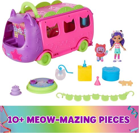 Gabby's Dollhouse Celebration Party Bus Playset with Gabby & DJ Catnip Toy Figures and Dollhouse Accessories, Kids Toys for Ages 3 and Up in Kuwait