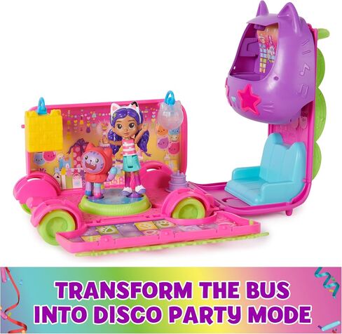 Gabby's Dollhouse Celebration Party Bus Playset with Gabby & DJ Catnip Toy Figures and Dollhouse Accessories, Kids Toys for Ages 3 and Up in Kuwait