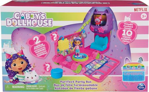 Gabby's Dollhouse Celebration Party Bus Playset with Gabby & DJ Catnip Toy Figures and Dollhouse Accessories, Kids Toys for Ages 3 and Up in Kuwait