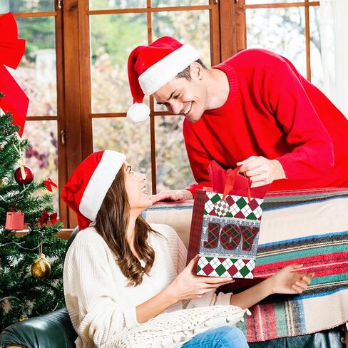 Christmas Gift Bags Bulk 24pcs with Tissue Paper Gift Tags Sturdy Reusable Christmas Bags for Presents Holiday Gift Wrap Ribbon Handles Xmas Goodie Bags for Decoration Party Favor(8.5"x6.5"x3.6") in Kuwait