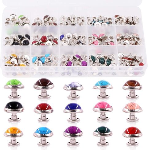 Swpeet 150Pcs 10mm 15 Colors Leathercraft Turquoise Rapid Rivets Studs Buttons Diamond Spikes Rivets for Purse Bags Shoes Leather Craft Repairs Decoration in Saudi Arabia