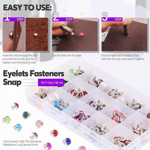 Swpeet 150Pcs 10mm 15 Colors Leathercraft Turquoise Rapid Rivets Studs Buttons Diamond Spikes Rivets for Purse Bags Shoes Leather Craft Repairs Decoration in Saudi Arabia