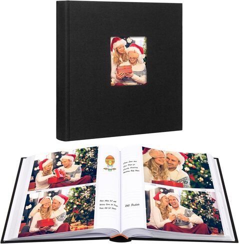 ألبوم صور 240 جيبًا مقاس 5x7 مع مساحة للكتابة، ألبوم صور بسعة كبيرة 5x7 يحمل 240 صورة رأسية، كتاب صور بغطاء من الكتان وصفحات خالية من الأحماض مع مذكرة لذكرى الزفاف العائلية والطفل (أسود) in Kuwait