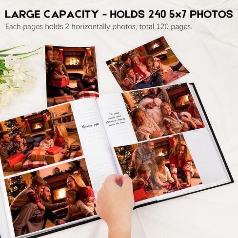 ألبوم صور 240 جيبًا مقاس 5x7 مع مساحة للكتابة، ألبوم صور بسعة كبيرة 5x7 يحمل 240 صورة رأسية، كتاب صور بغطاء من الكتان وصفحات خالية من الأحماض مع مذكرة لذكرى الزفاف العائلية والطفل (أسود) in Kuwait