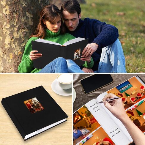 ألبوم صور 240 جيبًا مقاس 5x7 مع مساحة للكتابة، ألبوم صور بسعة كبيرة 5x7 يحمل 240 صورة رأسية، كتاب صور بغطاء من الكتان وصفحات خالية من الأحماض مع مذكرة لذكرى الزفاف العائلية والطفل (أسود) in Kuwait