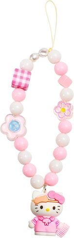 Kumarie Kitty Bead Lanyard Strap - Bead Phone Charms with Kitty Pendant - Hand Wrist Kitty Phone Accessories, Strap Girls Style Fixed Beads Pearl Neck Lanyards in Kuwait