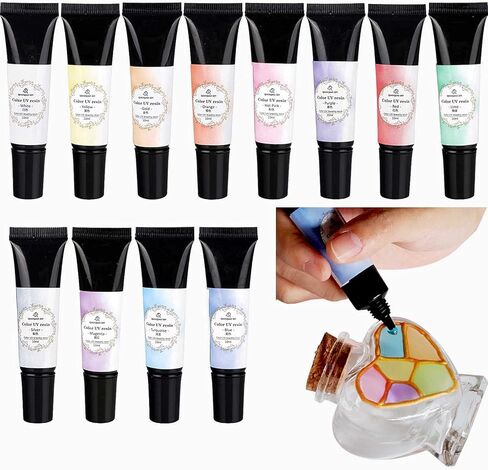QIAO QIAO DIY Easy to Squeeze 12 Colors UV Jewelry Resin Colored UV Resin for Making Jewelry Earrings Rings Keychains Small Crafts Colored UV Glue 10ml Each Color UV Resin in Kuwait