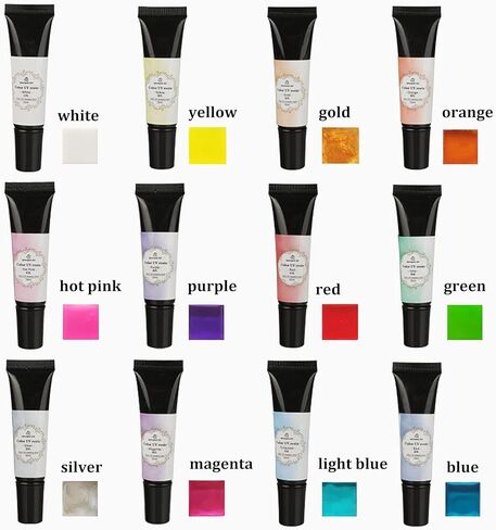 QIAO QIAO DIY Easy to Squeeze 12 Colors UV Jewelry Resin Colored UV Resin for Making Jewelry Earrings Rings Keychains Small Crafts Colored UV Glue 10ml Each Color UV Resin in Kuwait