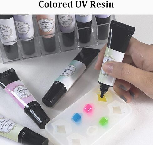 QIAO QIAO DIY Easy to Squeeze 12 Colors UV Jewelry Resin Colored UV Resin for Making Jewelry Earrings Rings Keychains Small Crafts Colored UV Glue 10ml Each Color UV Resin in Kuwait