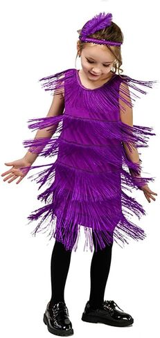 فساتين ODOLDI 20s Flapper للفتيات فستان غاتسبي بشراشيب مع عصابة رأس من الريش للأطفال 1920s أزياء فلابر in Kuwait