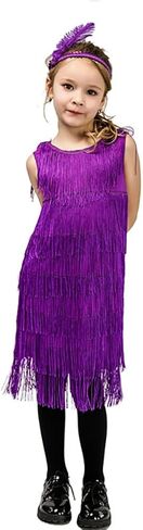 فساتين ODOLDI 20s Flapper للفتيات فستان غاتسبي بشراشيب مع عصابة رأس من الريش للأطفال 1920s أزياء فلابر in Kuwait