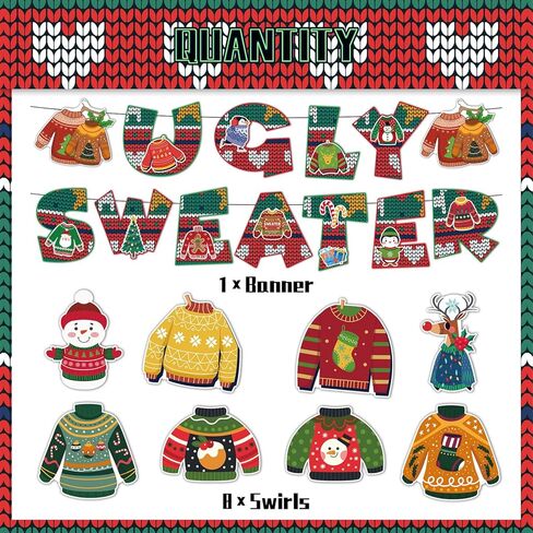 لافتة سترة قبيحة ودوامات معلقة لافتة حفلة عيد الميلاد القبيحة لديكورات حفلات السترة القبيحة، أحمر أخضر على وشك الحصول على لوازم حفلات عيد الميلاد القبيحة in Kuwait