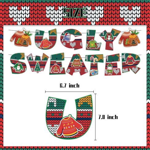 لافتة سترة قبيحة ودوامات معلقة لافتة حفلة عيد الميلاد القبيحة لديكورات حفلات السترة القبيحة، أحمر أخضر على وشك الحصول على لوازم حفلات عيد الميلاد القبيحة in Kuwait