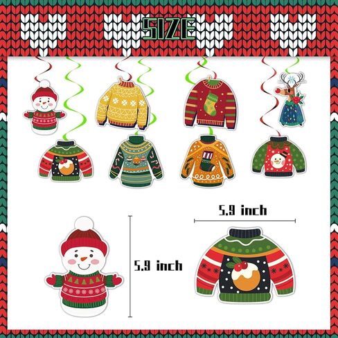 لافتة سترة قبيحة ودوامات معلقة لافتة حفلة عيد الميلاد القبيحة لديكورات حفلات السترة القبيحة، أحمر أخضر على وشك الحصول على لوازم حفلات عيد الميلاد القبيحة in Kuwait