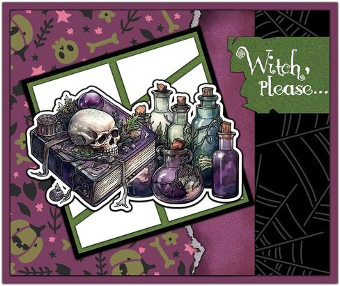 مجموعة طوابع شفافة على شكل جمجمة سحرية كيميائية وساحرة عيد الهالوين السعيدة وقطع معدنية مع صندوق مغلف بلاستيكي لصنع البطاقات DIY ديكور الهالوين وبطاقات الألبومات ومستلزمات سجل القصاصات in Kuwait