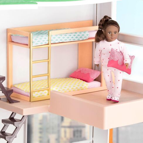 Lori Dolls - أثاث غرفة نوم للدمى الصغيرة - إكسسوارات بيت الدمى الحديثة - سرير وطاولة تزيين - مجموعة لعب للأطفال - مجموعة غرفة نوم مريحة - 3 سنوات فما فوق in Kuwait