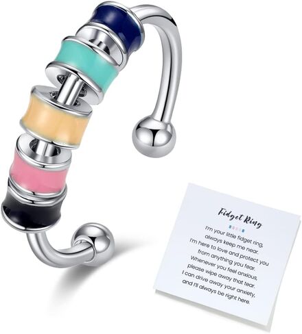 جن اكس ان خاتم فيدجيت تو ماي ابنت، خاتم فيدجيت لتخفيف القلق للنساء، خاتم قابل للتعديل لتخفيف القلق بالوان قوس قزح، هدايا مجوهرات in Kuwait