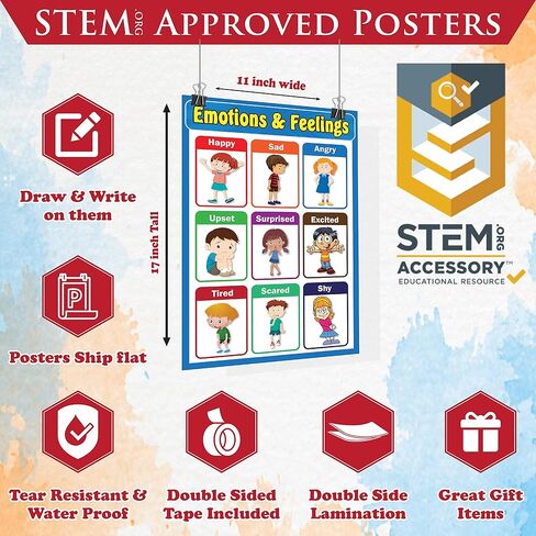 STEM APPROVED Educational Posters for Toddlers , Pack of 13 Large Laminated (11 X 17) Bulletin Board School Supplies Educational Preschool Posters Learning Classroom Posters for Homeschool and Kindergarten I Alphabet Posters Numbers Colors Senses Emotion  in Kuwait