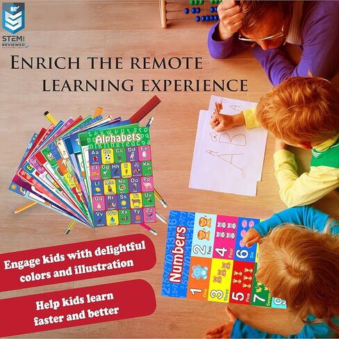 STEM APPROVED Educational Posters for Toddlers , Pack of 13 Large Laminated (11 X 17) Bulletin Board School Supplies Educational Preschool Posters Learning Classroom Posters for Homeschool and Kindergarten I Alphabet Posters Numbers Colors Senses Emotion  in Kuwait