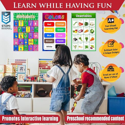 STEM APPROVED Educational Posters for Toddlers , Pack of 13 Large Laminated (11 X 17) Bulletin Board School Supplies Educational Preschool Posters Learning Classroom Posters for Homeschool and Kindergarten I Alphabet Posters Numbers Colors Senses Emotion  in Kuwait