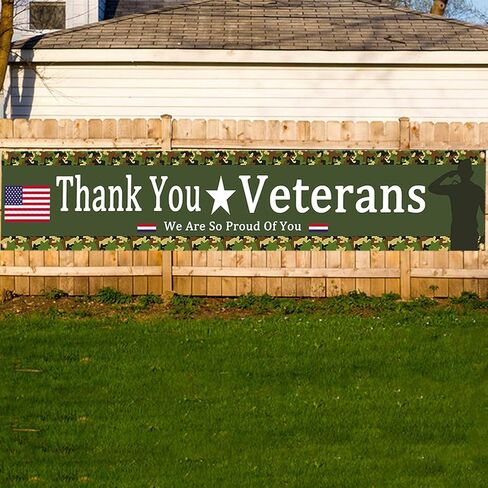 لافتة خلفية مموهة شكرًا لك للمحاربين القدامى، ديكور حديقة الفناء الداخلي والخارجي ليوم المحاربين القدامى، ديكور حفلات تقاعد الجيش العسكري/البحرية/القوات الجوية/البحرية in Kuwait