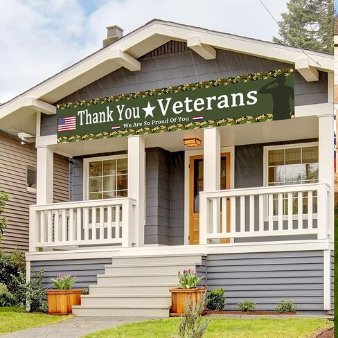 لافتة خلفية مموهة شكرًا لك للمحاربين القدامى، ديكور حديقة الفناء الداخلي والخارجي ليوم المحاربين القدامى، ديكور حفلات تقاعد الجيش العسكري/البحرية/القوات الجوية/البحرية in Kuwait