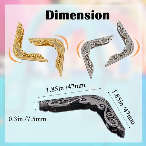 6 قطع من حامي زوايا الحقيبة، واقيات الحواف، أجهزة المحفظة لصنع الحقائب، حقيبة يد مستطيلة، تزيين بإبزيم مزخرف، حقائب يد بمشبك زاوية، سبائك الزنك 1.85 بوصة in Kuwait