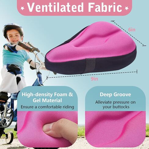 Zacro Gel Kids Bike Seat Cushion Cover for Boys & Girls, Anti-Slip Bike Seat Cover for Toddler, Breathable & Extra Soft Memory Foam Child Bicycle Saddle Padded with Reflective Strip, 9"x6" in Kuwait