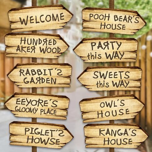 Classic Winnie Arrow Signs for The Pooh Baby Shower Decorations, 10 Pcs Double-Sided Signs Hundred Acre for Winnie Birthday Derations in Kuwait