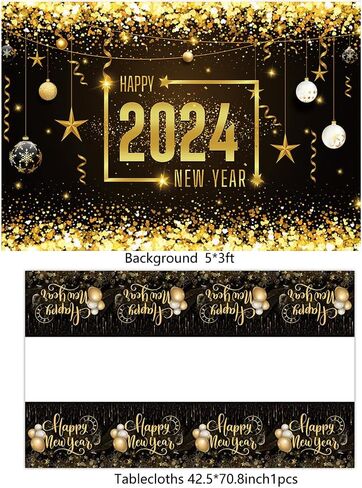 مجموعة لوازم تزيين حفلات رأس السنة الجديدة 2023 مع 87 قطعة من بالونات السنة الجديدة اكليل قوس اكليل خلفية هابي نيو يير لافتة مفرش طاولة زينة لحفلات رأس السنة الجديدة in Kuwait