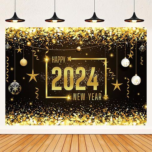 مجموعة لوازم تزيين حفلات رأس السنة الجديدة 2023 مع 87 قطعة من بالونات السنة الجديدة اكليل قوس اكليل خلفية هابي نيو يير لافتة مفرش طاولة زينة لحفلات رأس السنة الجديدة in Kuwait