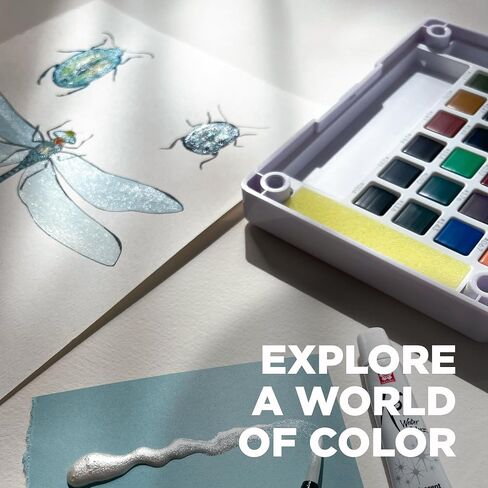 SAKURA Koi Pocket Field Sketch Kit - Watercolor Sets for Painting On the Go - 24 Colors + Iridescent Medium 5 mL Tube - 1 Water Brush - 1 Sponge - 1 Palette in Saudi Arabia