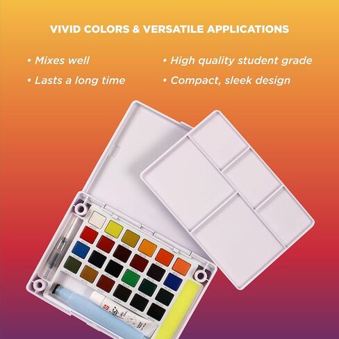 SAKURA Koi Pocket Field Sketch Kit - Watercolor Sets for Painting On the Go - 24 Colors + Iridescent Medium 5 mL Tube - 1 Water Brush - 1 Sponge - 1 Palette in Saudi Arabia