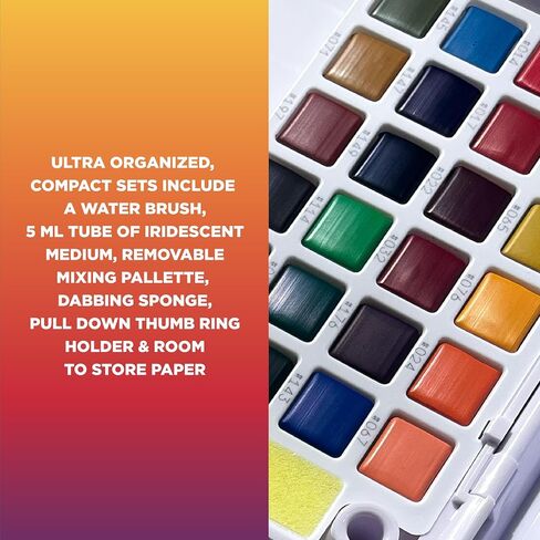 SAKURA Koi Pocket Field Sketch Kit - Watercolor Sets for Painting On the Go - 24 Colors + Iridescent Medium 5 mL Tube - 1 Water Brush - 1 Sponge - 1 Palette in Saudi Arabia