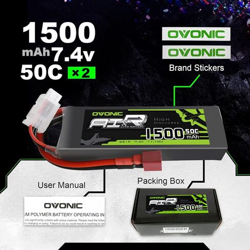بطارية ليبو OVONIC 2s 50C 1500 مللي أمبير 7.4 فولت بطارية ليبو حافظة ناعمة مع موصل T على طراز دين لطائرة هليكوبتر صغيرة 55 مم EDF RC طائرة RX TX و1/12 1/14 1/16 1/18 مقياس سيارات RC (عبوتان) in Kuwait