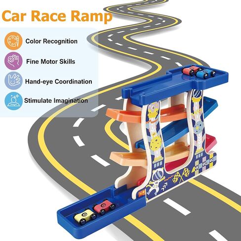 مسار سباق Tmgooyier للأطفال الصغار من سن 1 إلى 3 سنوات، مجموعة ألعاب تنموية منزلق منحدر خشبي للأطفال الصغار من مونتيسوري مع 8 سيارات صغيرة و7 مسارات قوس قزح، رائعة للأطفال الذين تزيد أعمارهم عن عام واحد من الأولاد والبنات كهدايا عيد ميلاد للأطفال. in Kuwait