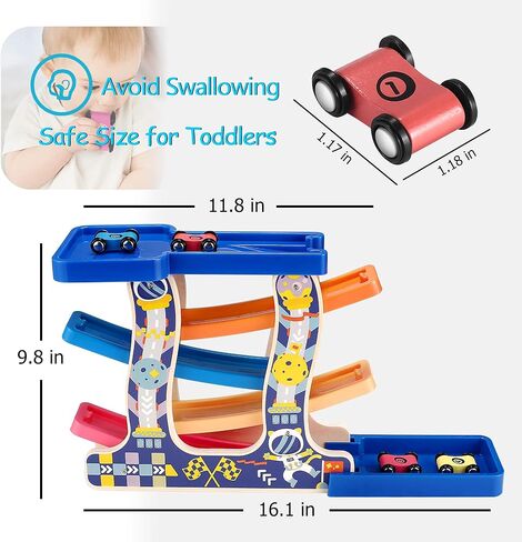 مسار سباق Tmgooyier للأطفال الصغار من سن 1 إلى 3 سنوات، مجموعة ألعاب تنموية منزلق منحدر خشبي للأطفال الصغار من مونتيسوري مع 8 سيارات صغيرة و7 مسارات قوس قزح، رائعة للأطفال الذين تزيد أعمارهم عن عام واحد من الأولاد والبنات كهدايا عيد ميلاد للأطفال. in Kuwait