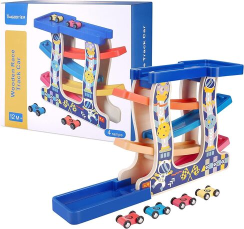 مسار سباق Tmgooyier للأطفال الصغار من سن 1 إلى 3 سنوات، مجموعة ألعاب تنموية منزلق منحدر خشبي للأطفال الصغار من مونتيسوري مع 8 سيارات صغيرة و7 مسارات قوس قزح، رائعة للأطفال الذين تزيد أعمارهم عن عام واحد من الأولاد والبنات كهدايا عيد ميلاد للأطفال. in Kuwait