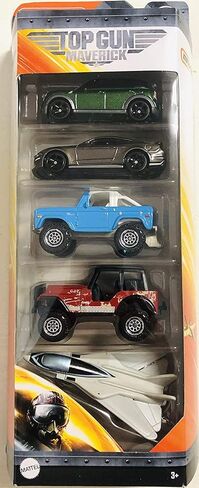 Matchbox Top Gun Maverick 5 Pack #1- 4 Vehicles & 1 Plane Replicas from The Movie 1972 Ford Bronco Jeep 4x4 2019 Ford Mustang 2011 Mini Countryman in Saudi Arabia