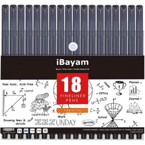 أقلام رسم سوداء من iBayam، 18 قلم حبر أسود للكتابة أو الرسم أو الرسم أو اليومية، واللوازم المدرسية، واللوازم المكتبية، وأقلام لطيفة، وقلم ميكرون، وأقلام رائعة، وأقلام المعلم، وأقلام Kawaii in Kuwait