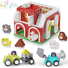 iPlay، iLearn Baby Shape Sorter Toys، حظيرة فرز حيوانات المزرعة للأطفال الصغار، لعبة مونتيسوري الموسيقية الحسية مع مركبات الجرار، هدايا عيد الميلاد التعليمية لعيد الميلاد 12 18 24 شهرًا 1 2 3 4 سنوات من البنات والأولاد in Kuwait